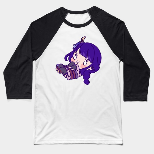 Chibi Raiden Shogun Baseball T-Shirt by SaucyBandit
